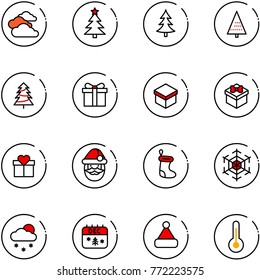 line vector icon set - clouds vector, christmas tree, gift, santa claus, sock, snowflake, snowfall, calendar, hat, thermometer
