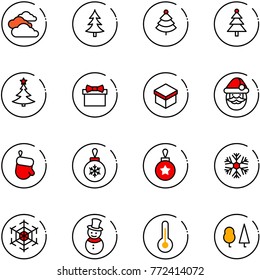 line vector icon set - clouds vector, christmas tree, gift, santa claus, glove, ball, snowflake, snowman, thermometer, forest