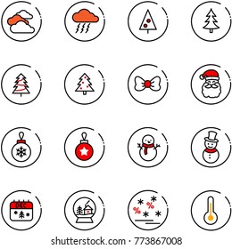 line vector icon set - clouds vector, storm, christmas tree, bow, santa claus, ball, snowman, calendar, snowball house, sale, thermometer