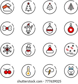 line vector icon set - clouds vector, christmas tree, bow, santa claus, ball, snowflake, snowman, hat, sale, rowanberry, thermometer, storm, toy rabbit