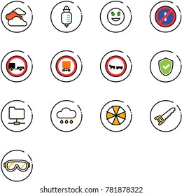 line vector icon set - clouds vector, drop counter, dollar smile, no parkin odd, trailer road sign, dangerous cargo, cart horse, shield check, network folder, rain cloud, parasol, saw