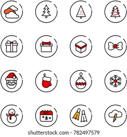 line vector icon set - clouds vector, christmas tree, gift, bow, santa claus, glove, ball, snowflake, snowman, calendar, flippers, storm