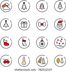 line vector icon set - clouds vector, christmas tree, gift, bow, santa claus, sock, ball, sale, rowanberry, thermometer, flippers, forest