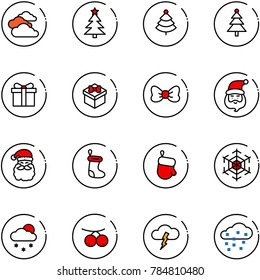 line vector icon set - clouds vector, christmas tree, gift, bow, santa claus, sock, glove, snowflake, snowfall, rowanberry, storm, snow