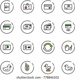 line vector icon set - coffee machine vector, identity, credit card, tap pay, refresh, bucket scoop, duck toy, phone