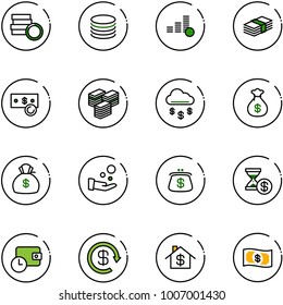 line vector icon set - coin vector, dollar, cash, big, money rain, bag, pay, purse, account history, wallet time, reload, home