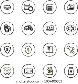 line vector icon set - coin vector, cash, euro dollar, safe, atm, investment, money back, check, bag