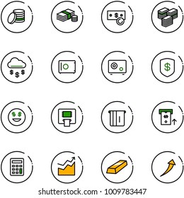 line vector icon set - coin vector, cash, big, money rain, safe, dollar smile, atm, calculator, growth, gold