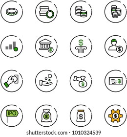 line vector icon set - coin vector, account, bank, cash pay, encashment, check, ipo, money bag, managemet