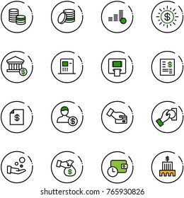 line vector icon set - coin vector, dollar sun, account, atm, statement, card pay, cash, encashment, wallet time, bank building