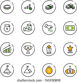 line vector icon set - coin vector, dollar, cash, money bag, investment, growth, gold cup, award, mountain, medal