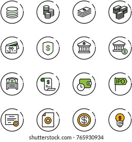 line vector icon set - coin vector, dollar, big cash, credit card, safe, bank, account, money chest, history, wallet time, ipo, certificate, business idea
