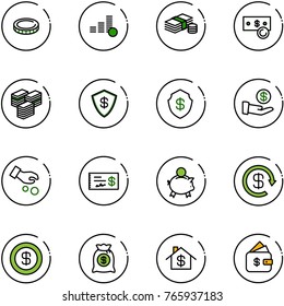 line vector icon set - coin vector, cash, big, safe, investment, check, piggy bank, dollar reload, money bag, home, finance management