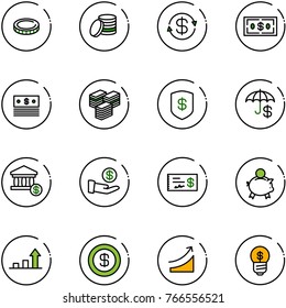 line vector icon set - coin vector, dollar exchange, big cash, safe, insurance, account, investment, check, piggy bank, growth arrow, rise, business idea