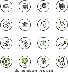 line vector icon set - coin vector, dollar exchange, bank, money bag, cash pay, encashment, purse, growth arrow, tree, rich