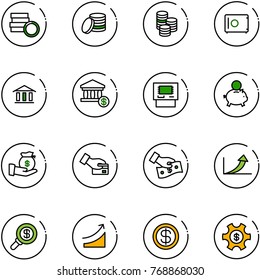 line vector icon set - coin vector, safe, bank, account, atm, piggy, investment, card pay, cash, growth arrow, search money, rise, dollar, managemet