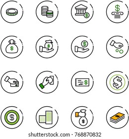 line vector icon set - coin vector, account, bank, money bag, investment, card pay, cash, check, dollar, building, rich