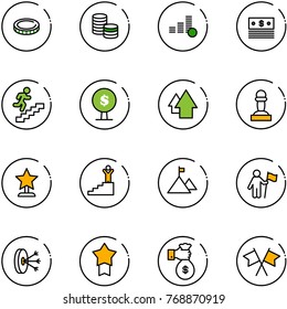 line vector icon set - coin vector, dollar, career, money tree, arrow up, pawn, award, success, mountain, win, solution, star medal, rich, flags cross
