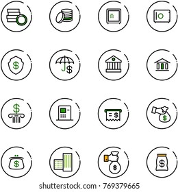 line vector icon set - coin vector, safe, insurance, bank, atm, receipt, encashment, purse, building, rich, money bag