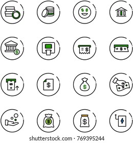 line vector icon set - coin vector, dollar smile, bank, account, atm, receipt, cash, statement, money bag, pay, power