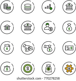 line vector icon set - coin vector, bank, account, money bag, cash pay, encashment, check, purse, dollar, managemet