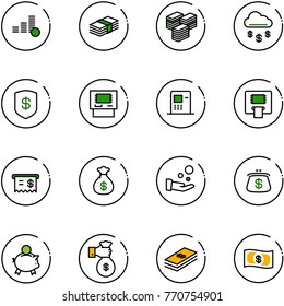 line vector icon set - coin vector, dollar, big cash, money rain, safe, atm, receipt, bag, pay, purse, piggy bank, rich