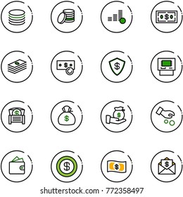 line vector icon set - coin vector, dollar, cash, safe, atm, money chest, bag, investment, wallet, mail