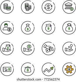 line vector icon set - coin vector, dollar exchange, account, money bag, investment, cash pay, check, purse, growth arrow, managemet