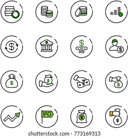 line vector icon set - coin vector, dollar exchange, bank, account, money bag, investment, cash pay, encashment, growth arrow, ipo, rich