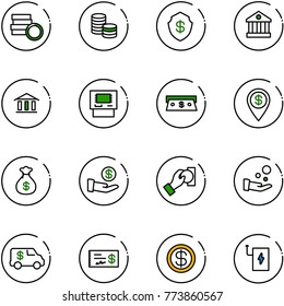 line vector icon set - coin vector, safe, bank, atm, cash, dollar pin, money bag, investment, pay, encashment car, check, power