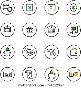 line vector icon set - coin vector, safe, bank, atm, piggy, cash pay, encashment, wallet, check, account history, money