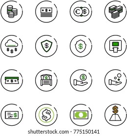 line vector icon set - coin vector, dollar, euro, big cash, money rain, safe, atm, chest, investment, pay, check