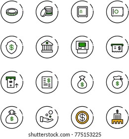 line vector icon set - coin vector, safe, bank, atm, receipt, account statement, money bag, cash pay, dollar, building