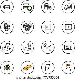 line vector icon set - coin vector, big cash, safe, investment, check, money bag, gold, king