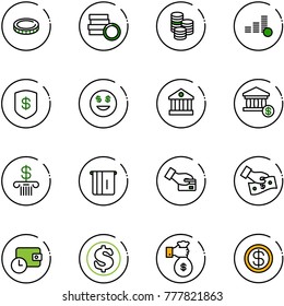 line vector icon set - coin vector, safe, dollar smile, bank, account, atm, card pay, cash, wallet time, rich