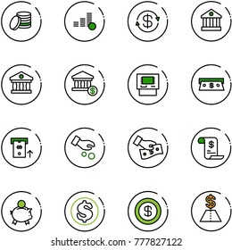 line vector icon set - coin vector, dollar exchange, bank, account, atm, cash, investment, pay, history, piggy