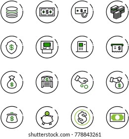 line vector icon set - coin vector, dollar, cash, big, safe, atm, receipt, money bag, chest, investment, encashment, purse, piggy bank