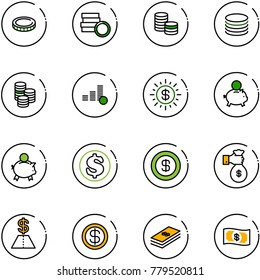 line vector icon set - coin vector, dollar sun, piggy bank, rich, money