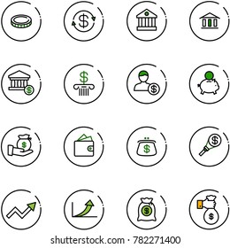line vector icon set - coin vector, dollar exchange, bank, account, piggy, investment, wallet, purse, money torch, growth arrow, bag, rich