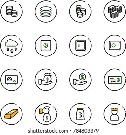 line vector icon set - coin vector, big cash, money rain, safe, investment, check, gold, rich, bag, king