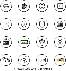 line vector icon set - coin vector, dollar exchange, safe, bank, cash, pin, money bag, card pay, check