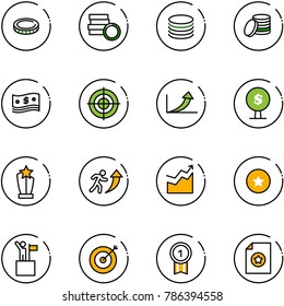 line vector icon set - coin vector, cash, target, growth arrow, money tree, award, career, star medal, win, gold, certificate
