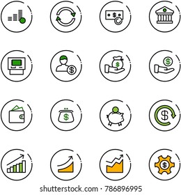 line vector icon set - coin vector, exchange, cash, bank, atm, account, investment, wallet, purse, piggy, dollar reload, growth, rise, money managemet