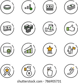 line vector icon set - coin vector, dollar, cash, big, investment, like, certificate, growth, award, win, star medal, rich, victory, flying man