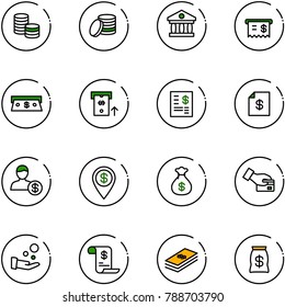 line vector icon set - coin vector, bank, receipt, cash, atm, account statement, dollar pin, money bag, card pay, history