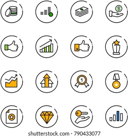 line vector icon set - coin vector, dollar, investment, like, growth, finger up, award, arrows, gold medal, star, certificate, diamond, key hand, chart