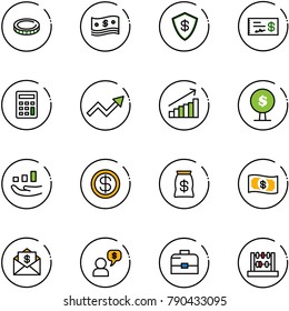 line vector icon set - coin vector, cash, safe, check, calculator, growth arrow, money tree, dollar, bag, mail, dialog, case, abacus