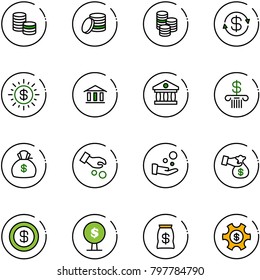 line vector icon set - coin vector, dollar exchange, sun, bank, money bag, investment, cash pay, encashment, tree, managemet