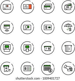 line vector icon set - credit card vector, ticket, tap pay, insurance, atm, receipt, finance calendar