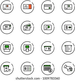 line vector icon set - credit card vector, ticket, atm, receipt, finance calendar, pay